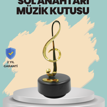 Altın Nota Sol Anahtarı Müzik Box Döner Mekanizmalı Hediyelik