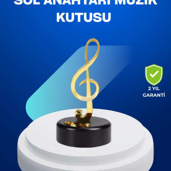 Sol Anahtarı Figürlü Dönen Müzik Kutusu Altın Renk Dekoratif