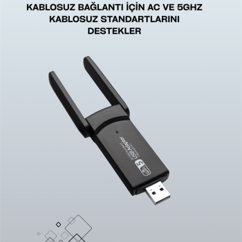 Yüksek Hızlı 1200 Mbps Çift Bant USB WiFi Adaptör – Güçlü Sinyal, Geniş Uyumluluk
