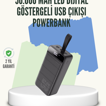Yüksek Kapasiteli 50.000 mAh Powerbank – Type-C, Lightning ve Micro USB Uyumlu, Çoklu Cihaz Şarj Özellikli