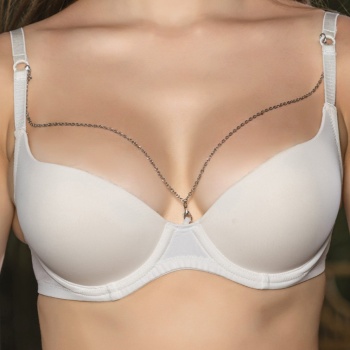 Günlük Kullanıma Uygun Ekru Zincir Aksesuarlı Yarım Push-Up Sütyen,Destekli, Düşük Dekolte Uyumlu