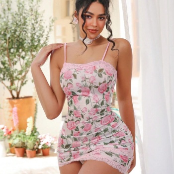 Çiçek Desenli Seksi Elbise Takımı ( Çorap dahil değildir  )