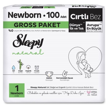 Natural Bebek Bezi Gross Paket 1 Beden 2-5 Kg 100 Adet