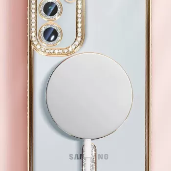 Newface Samsung Galaxy S25 Kılıf Joke Simli Magneticsafe Kılıf - Gümüş