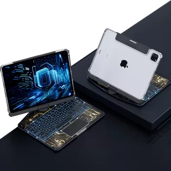 Newface JP11 iPad Pro 11 (2022) Kılıf Vales Dönen Ledli Klavyeli Tablet Kılıfı - Siyah