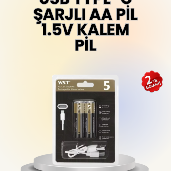 USB Type-C ile Hızlı Şarj Edilebilen AA Lityum Pil