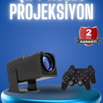 Android Projeksiyon Siyah Taşınabilir Sinema Projektörü 4k 1080p Ev Sineması Bluetooth