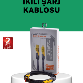 Yüksek Hızlı 65W Güç Çıkışlı Çoklu Cihaz Uyumlu Şarj Kablosu