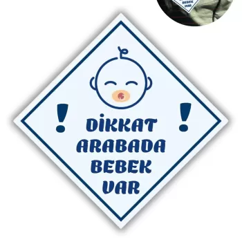 "DİKKAT ARABADA ERKEK BEBEK VAR - EMZİKLİ" Uyarı Stickerı | Araba Camı İçin 10x10 cm Etiket