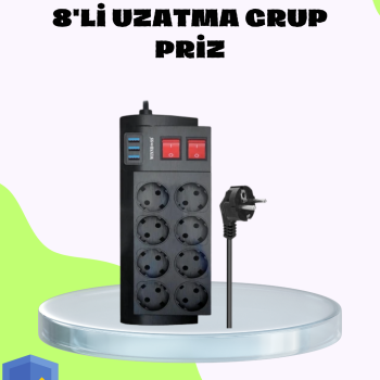 Termal Korumalı 8 Prizli 3 USB’li Uzatma Kablosu