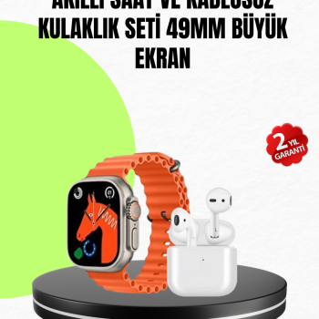 Watch 9 Max Akıllı Saat Seti 2 Kordonlu Kablosuz Kulaklık Hediyeli