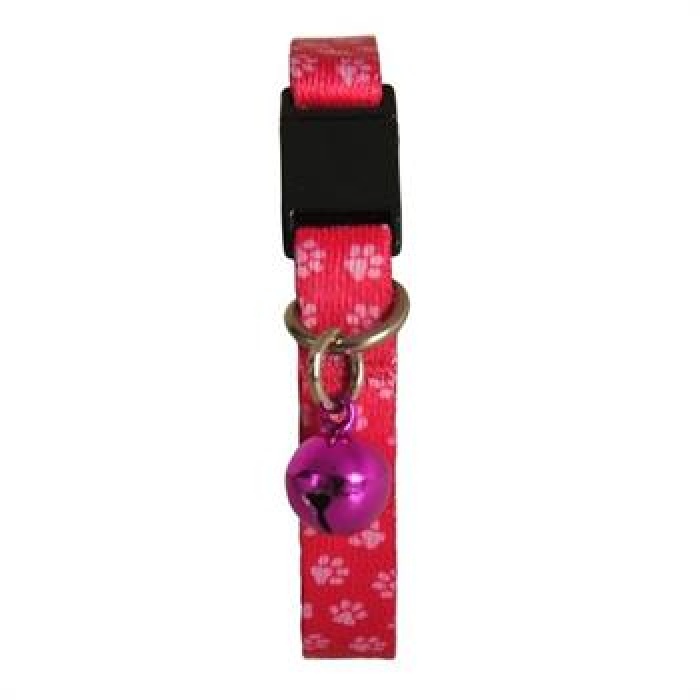 PetTagArt Güvenlik Kilitli Ayarlanabilir Pembe Beyaz Patili  Yumuşak Doku Kedi Boyun Tasması 22-30 cm
