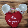 Çiftlere Özel 2 Kişilik Aşk Temalı Kahve Fincanı Takımı Peluş Kalp Hediyeli