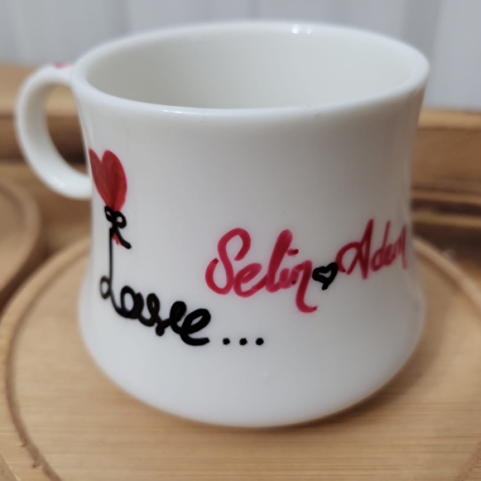 Çiftlere Özel 2 Kişilik Aşk Temalı Kahve Fincanı Takımı Peluş Kalp Hediyeli
