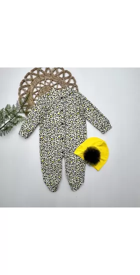 Leopar Baskılı Tam Boy Çıtçıtlı Patikli Güllü Boneli Kız Bebek Tulumu