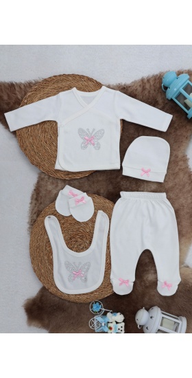 Sema Baby 5 Parça Hastane Çıkışı Zıbın Seti 0-3 Ay - Pink Butterfly