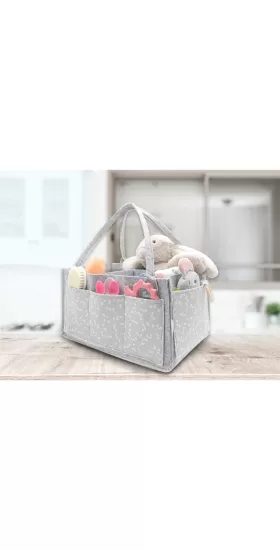 Baby Keçe Anne Bebek Bakım Çantası 772 Gri Çiçek
