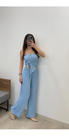 Kadın Sendy Kumaş Bağcık Detaylı Asimetrik Takım