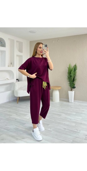 Kadın Kısa Kollu Bisiklet Yaka Viskon Iki Iplik Bluz Ve Pantolon Ikili Takım
