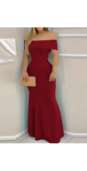 Kadın Kısa Kollu Madonna Yaka Belden Oturtmalı Uzun Ithal Krep Elbise