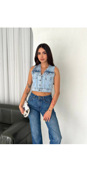Kot Jeans Yelek - Buz Mavisi