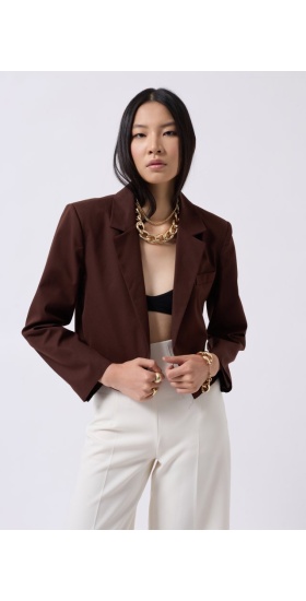 Crop Keten Blazer Ceket