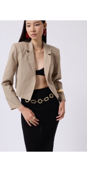 Crop Keten Blazer Ceket