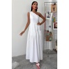 Tek Omuzlu Pile Detay Maxi Elbise 2895