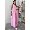 Tek Omuzlu Pile Detay Maxi Elbise 2895