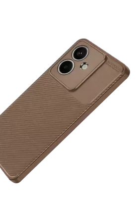 Newface Oppo A3 Kılıf Auto Focus Karbon Kapak - Kahverengi