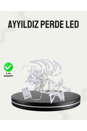 Prizli Yıldız Ay Perde LED Işık Ev ve Organizasyon Dekoru