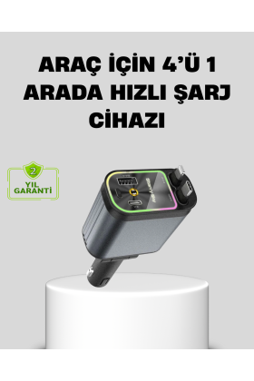 Araç Şarj Cihazı 66W 4 Portlu Hızlı Şarj ve LED Işıklı
