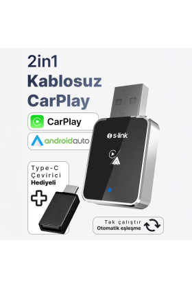 S-LINK SL-CAR01 2in1 Android ve Apple Cihazlar Kablosuz Android Auto ve Carplay Adaptörü(1923)