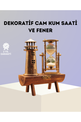 Dekoratif Ahşap Kum Saati ve Deniz Feneri Figürlü Masa Süsü – Şık ve Fonksiyonel Tasarım