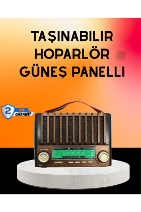 Solar Şarjlı Taşınabilir Radyo Bluetooth Hoparlör USB SD Destekli