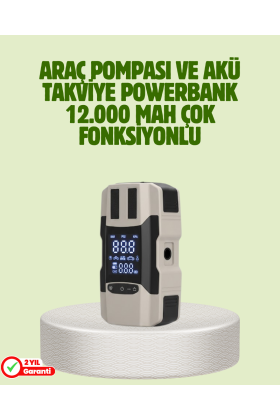 Araç Akü Takviye Cihazı ve Lastik Şişirme Pompası 12.000 mAh