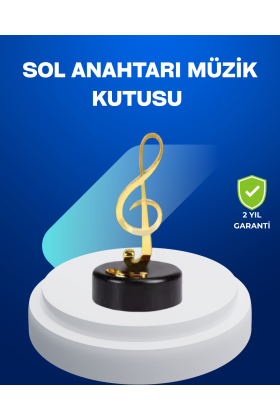 Sol Anahtarı Figürlü Dönen Müzik Kutusu Altın Renk Dekoratif