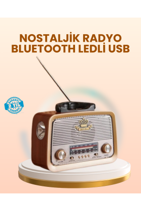 Eskitme Tasarımlı Ahşap Bluetooth Radyo LED Aydınlatmalı