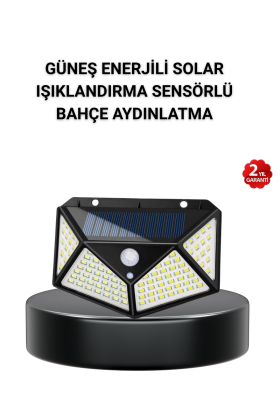 Solar Bahçe Lambası 100 LED Hareket Sensörlü Güneş Enerjili Aydınlatma