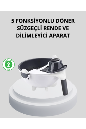 5 Fonksiyonlu Döner Rende Süzgeçli Çok Amaçlı Sebze Doğrayıcı Kaymaz Tabanlı