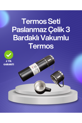 Isıyı Uzun Süre Koruyan 500 ml Termos Seti | Çelik Gövde 2 Bardaklı Hediye Kutulu