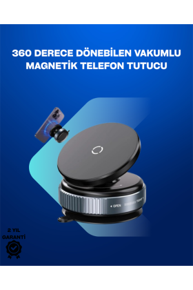 Güçlü Manyetik Tutuşlu 360° Döner Araç Telefon Tutucu – Vakumlu Montajlı