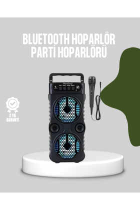 Bluetooth Bağlantılı LED Işıklı Taşınabilir Hoparlör – 1200 mAh Şarjlı FM Radyolu