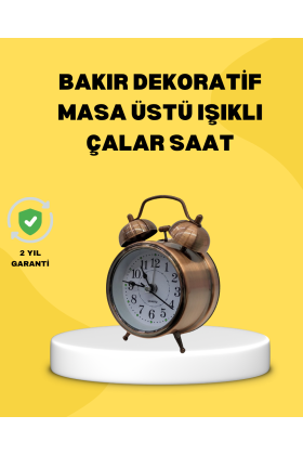 Dekoratif Bronz Renk Metal Alarmlı Masa Üstü Saat Klasik Tasarım