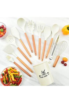 Ezere 11 Parça Silikon Uçlu Ahşap Saplı Mutfak Seti Ve Saklama Kutusu-(5775)