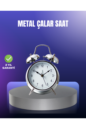 Yuvarlak Gümüş Dekoratif Işıklı Masa Üstü Saat Alarmlı Sessiz Çalışma