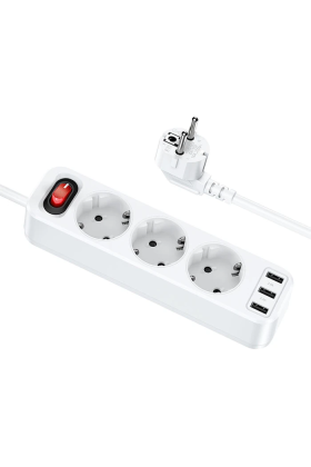 HOCO NS2 3lü Priz 3 USB 4000W 1.8 Metre Şarj Uzatma Kablosu Akım Korumalı-(5775)