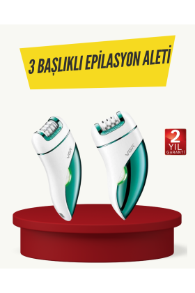 Profesyonel 3 in 1 Epilasyon Cihazı LED Aydınlatmalı Suya Dayanıklı Şarjlı VGR Epilatör