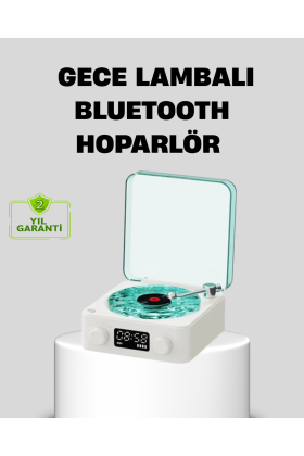 Gece Lambası Stereo Bluetooth Hoparlör Dijital Saatli Vintage Tasarım Çok Fonksiyonlu