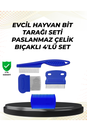 4 Parçalı Evcil Hayvan Tarak Seti – Paslanmaz Çelik Dişli Ergonomik Saplı